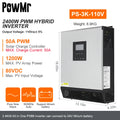 PowMr 3KW Hybrid Solar Inverter 24V to 110V 120V 2400W Pure Sine Wave PWM 50A Solar Charge Controller and AC Charger for Home
