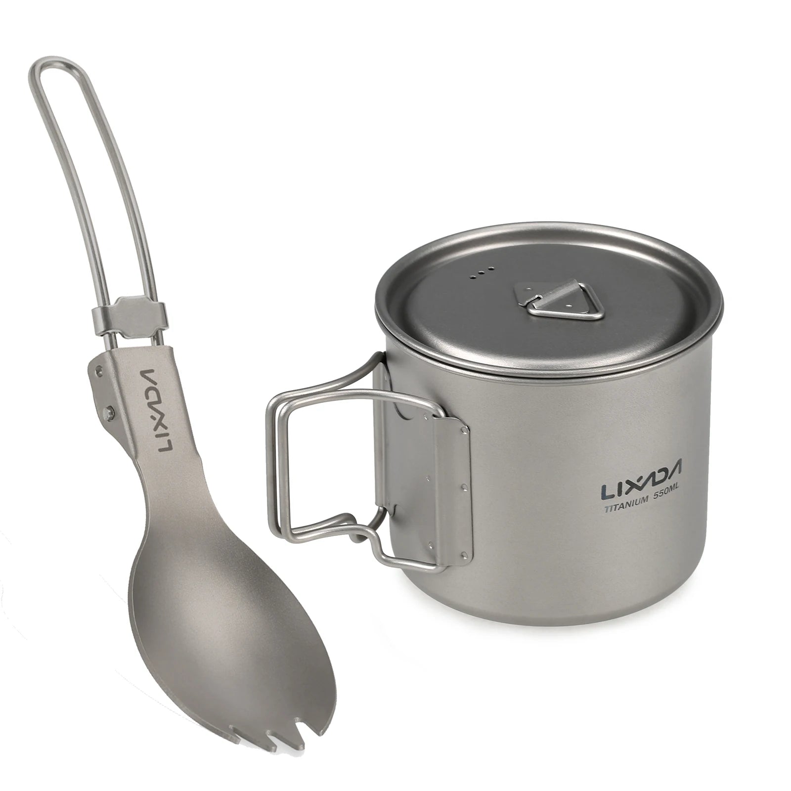 Lixada Titanium Pot Camping Water Cup Mug Lightweight Titanium 750ml Pot 350ml Water Cup Mug Camping Spork Outdoor Tableware