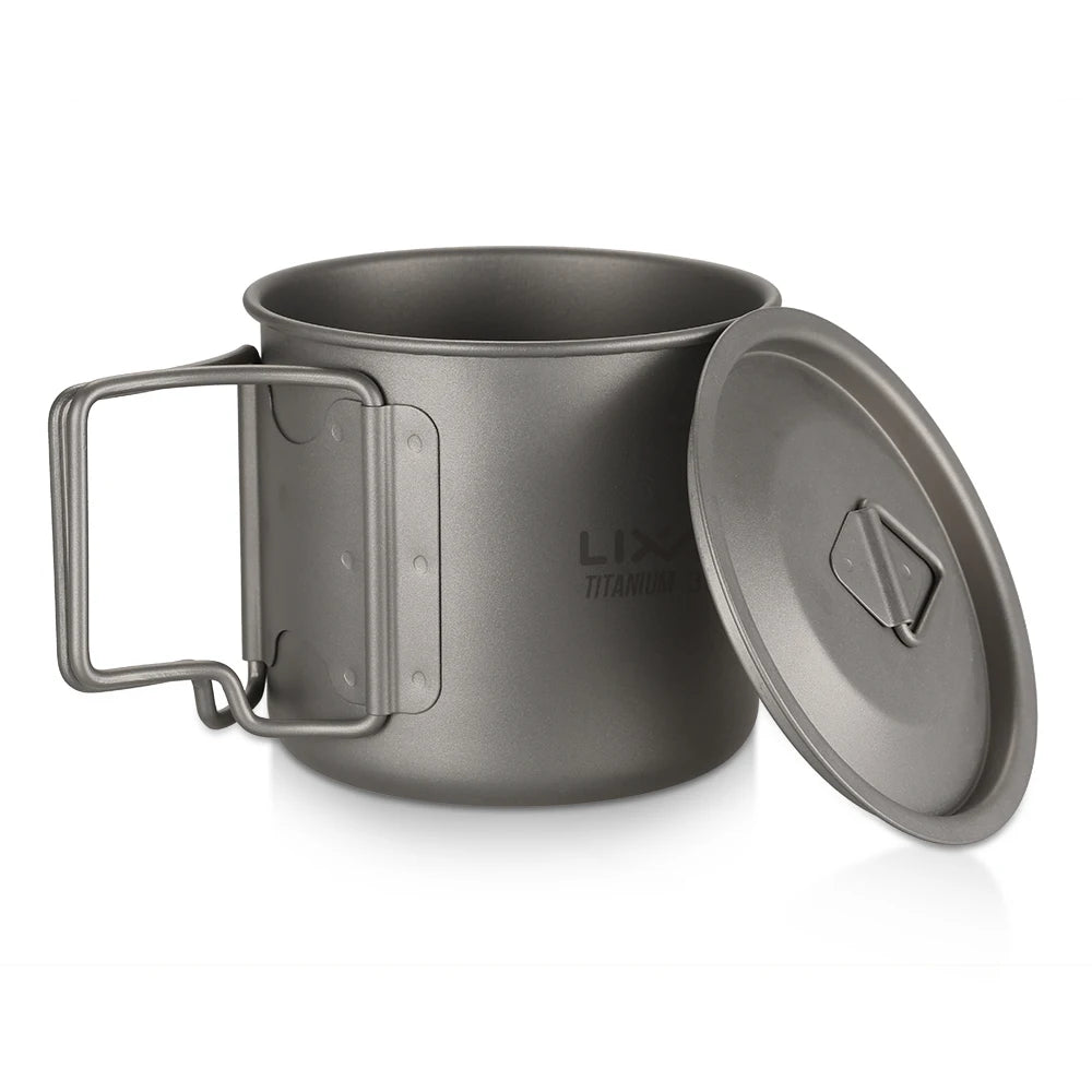 Lixada Titanium Pot Camping Water Cup Mug Lightweight Titanium 750ml Pot 350ml Water Cup Mug Camping Spork Outdoor Tableware