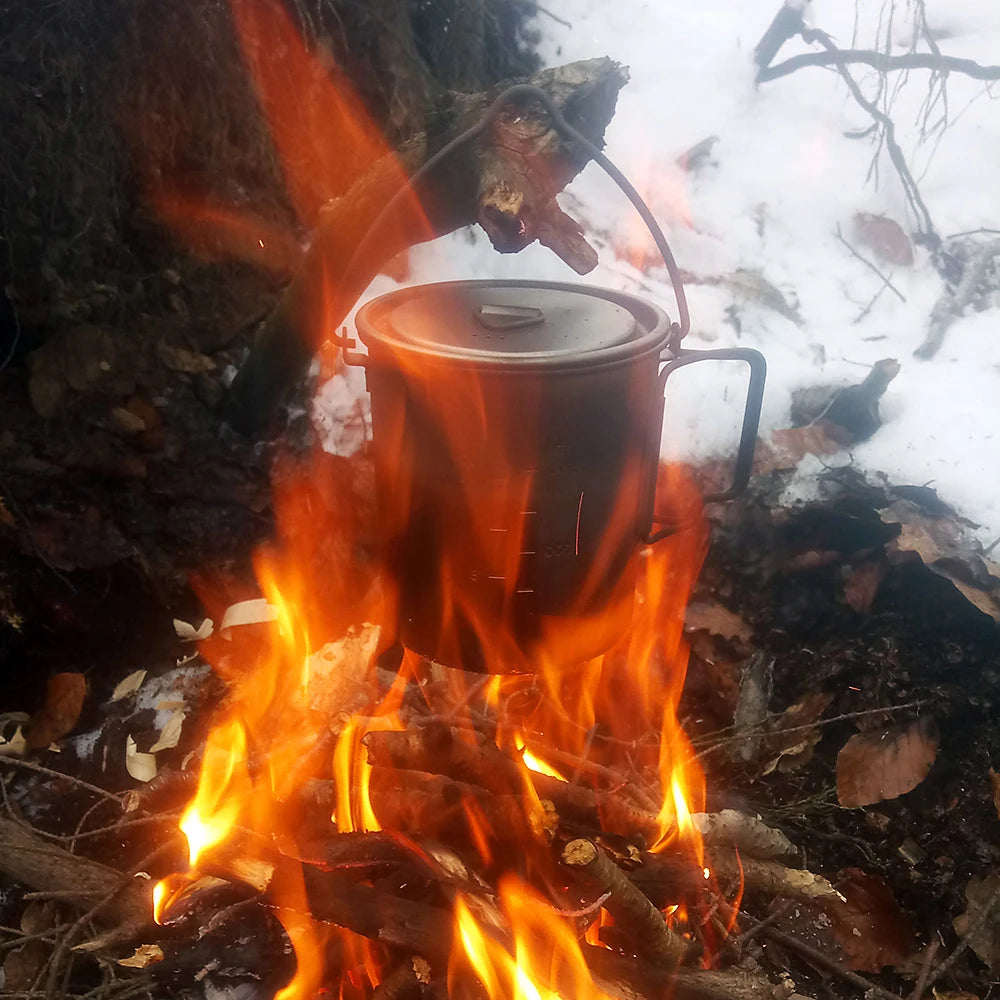 Lixada Titanium Pot Camping Water Cup Mug Lightweight Titanium 750ml Pot 350ml Water Cup Mug Camping Spork Outdoor Tableware