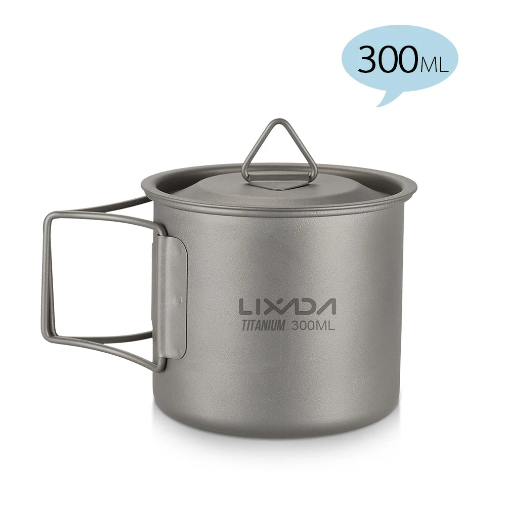 Lixada Titanium Pot Camping Water Cup Mug Lightweight Titanium 750ml Pot 350ml Water Cup Mug Camping Spork Outdoor Tableware