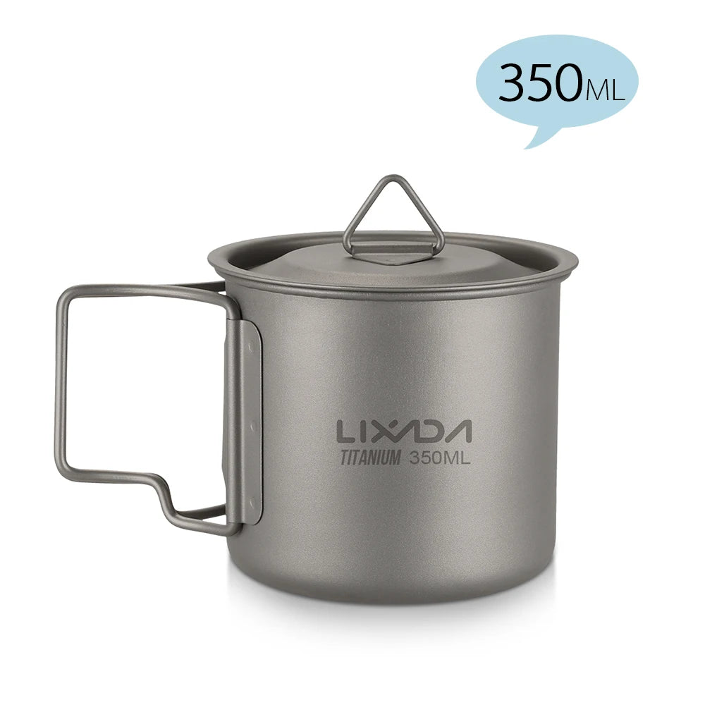Lixada Titanium Pot Camping Water Cup Mug Lightweight Titanium 750ml Pot 350ml Water Cup Mug Camping Spork Outdoor Tableware