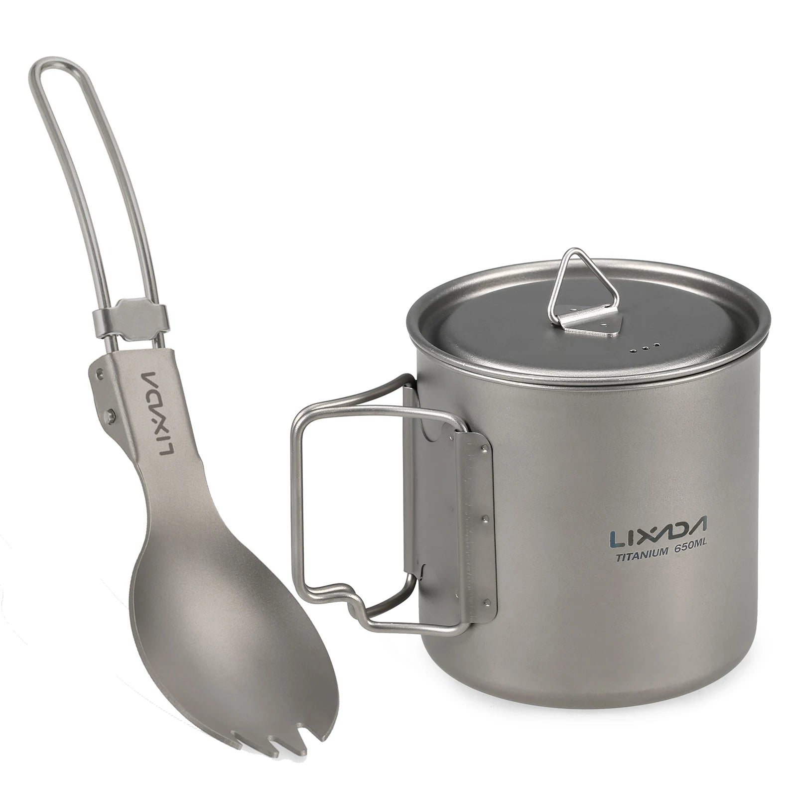Lixada Titanium Pot Camping Water Cup Mug Lightweight Titanium 750ml Pot 350ml Water Cup Mug Camping Spork Outdoor Tableware