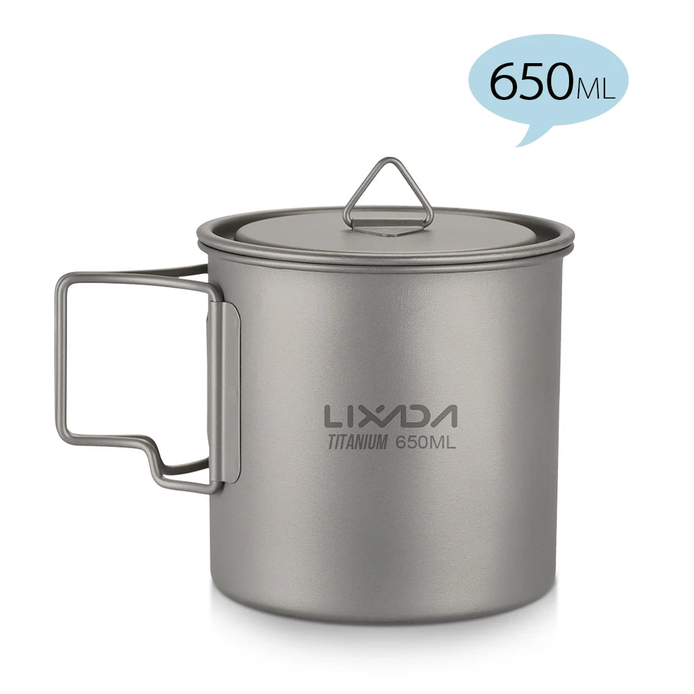 Lixada Titanium Pot Camping Water Cup Mug Lightweight Titanium 750ml Pot 350ml Water Cup Mug Camping Spork Outdoor Tableware