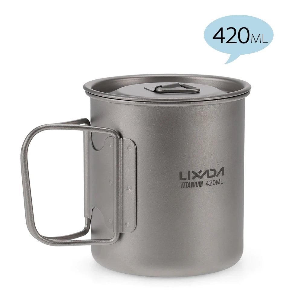 Lixada Titanium Pot Camping Water Cup Mug Lightweight Titanium 750ml Pot 350ml Water Cup Mug Camping Spork Outdoor Tableware