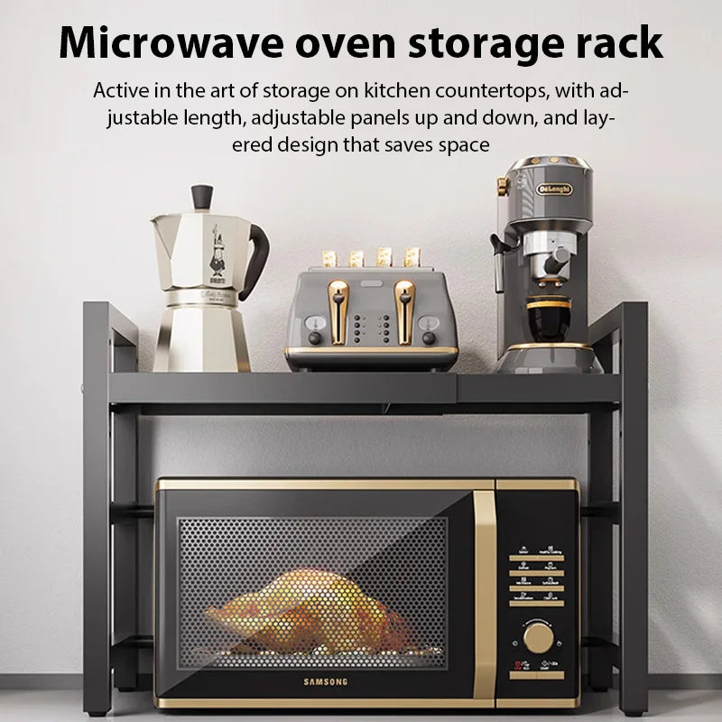 1pc-Microwave Oven Rack, Expandable Microwave Stand Countertop Kitchen Utensils Tableware Storage, Carbon Steel Over