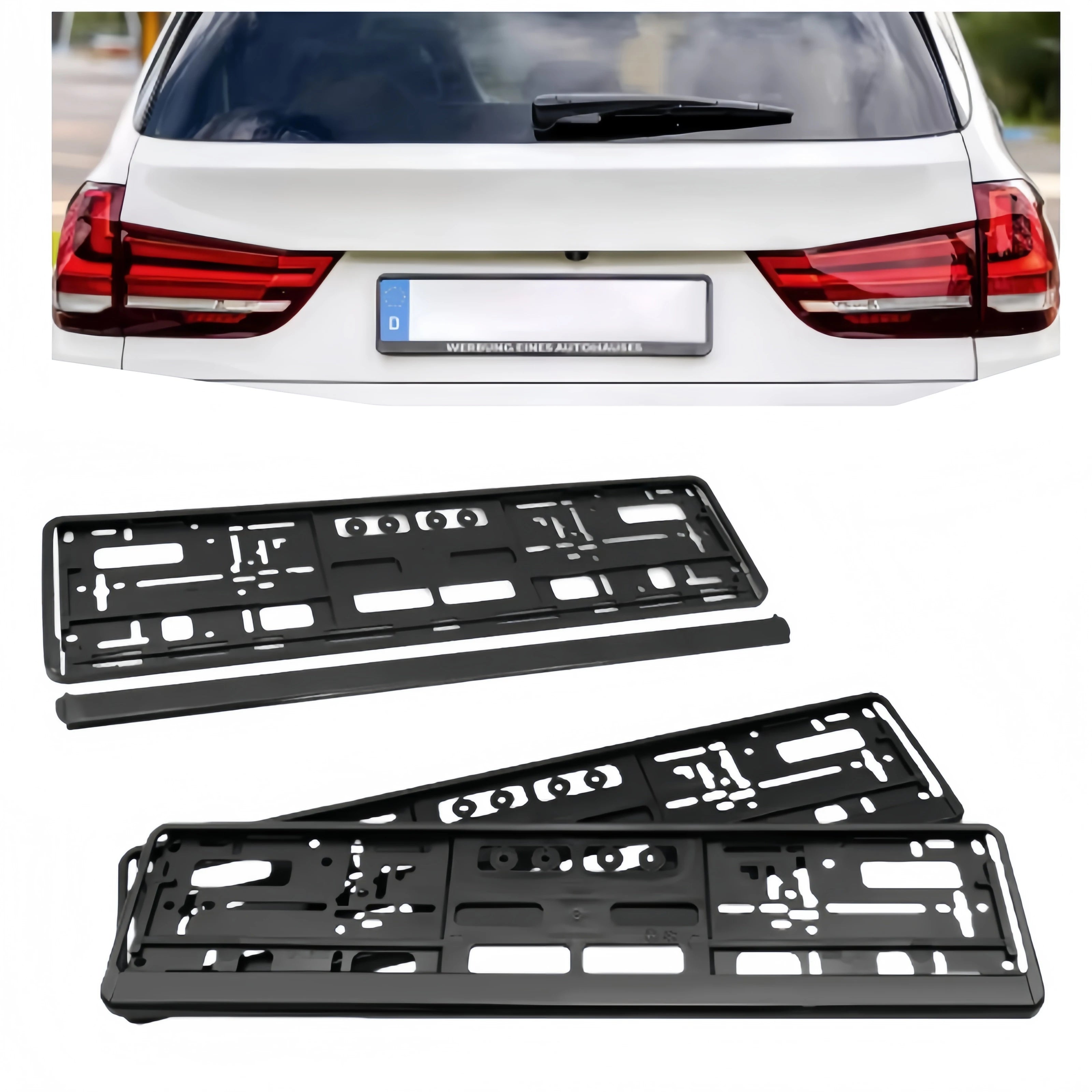 2Pcs Soporte para matrícula de coche, color negro, estándar de la UE, fácil de instalar, anticorrosión, resistente al agua y duradero.