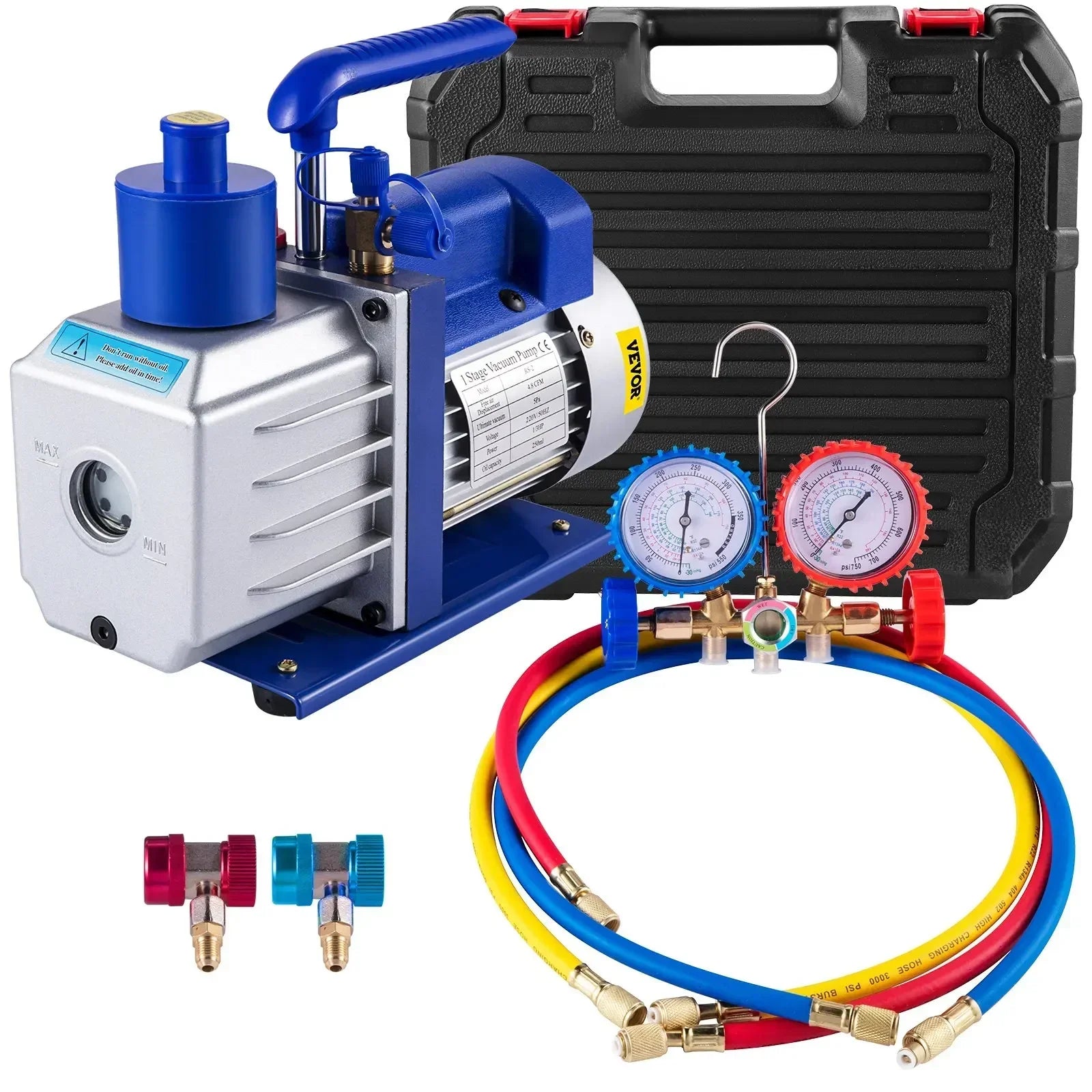 Vacuum Pump with Gauges AC Refrigerant HVAC Refrigeration Vacuum Packing Air Condition Automobile Maintenance 1.8-4.8CFM