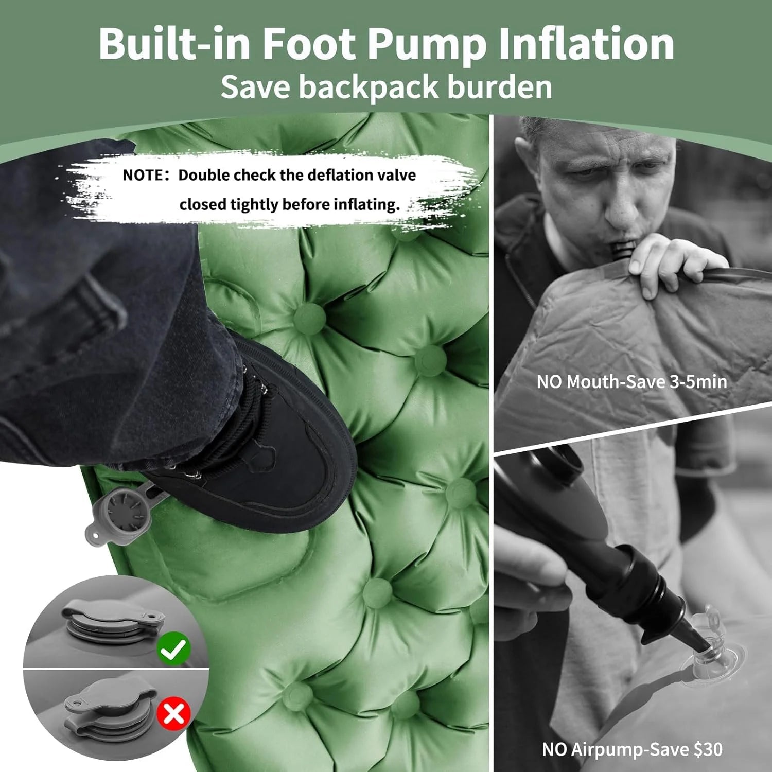 Quick Inflation Dot Pattern Double Mat, Foot-Operated Connectable for Multi-Person, Lightweight Easy Storage Outdoor Pad