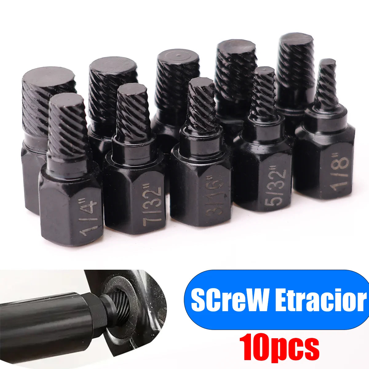 10Pcs Juego de extractores de tornillos con vástago hexagonal de múltiples estrías, extractor de pernos rotos, kit de herramientas para extraer tornillos dañados