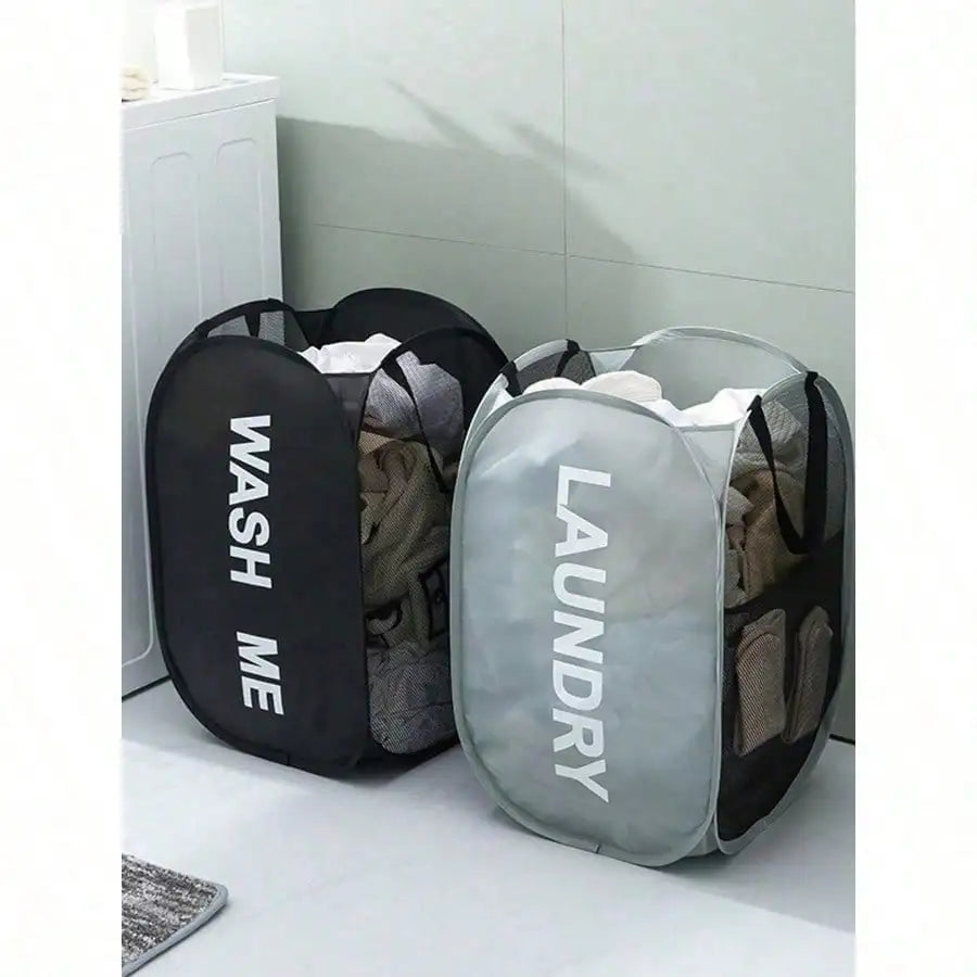 1pc Foldable Mesh Laundry Hamper With Handle Popup Dirty Clothes Basket WASH ME/LAUNDRY DRY for Bathroom Household