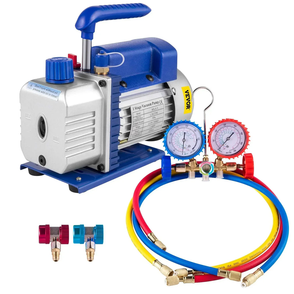Vacuum Pump with Gauges AC Refrigerant HVAC Refrigeration Vacuum Packing Air Condition Automobile Maintenance 1.8-4.8CFM