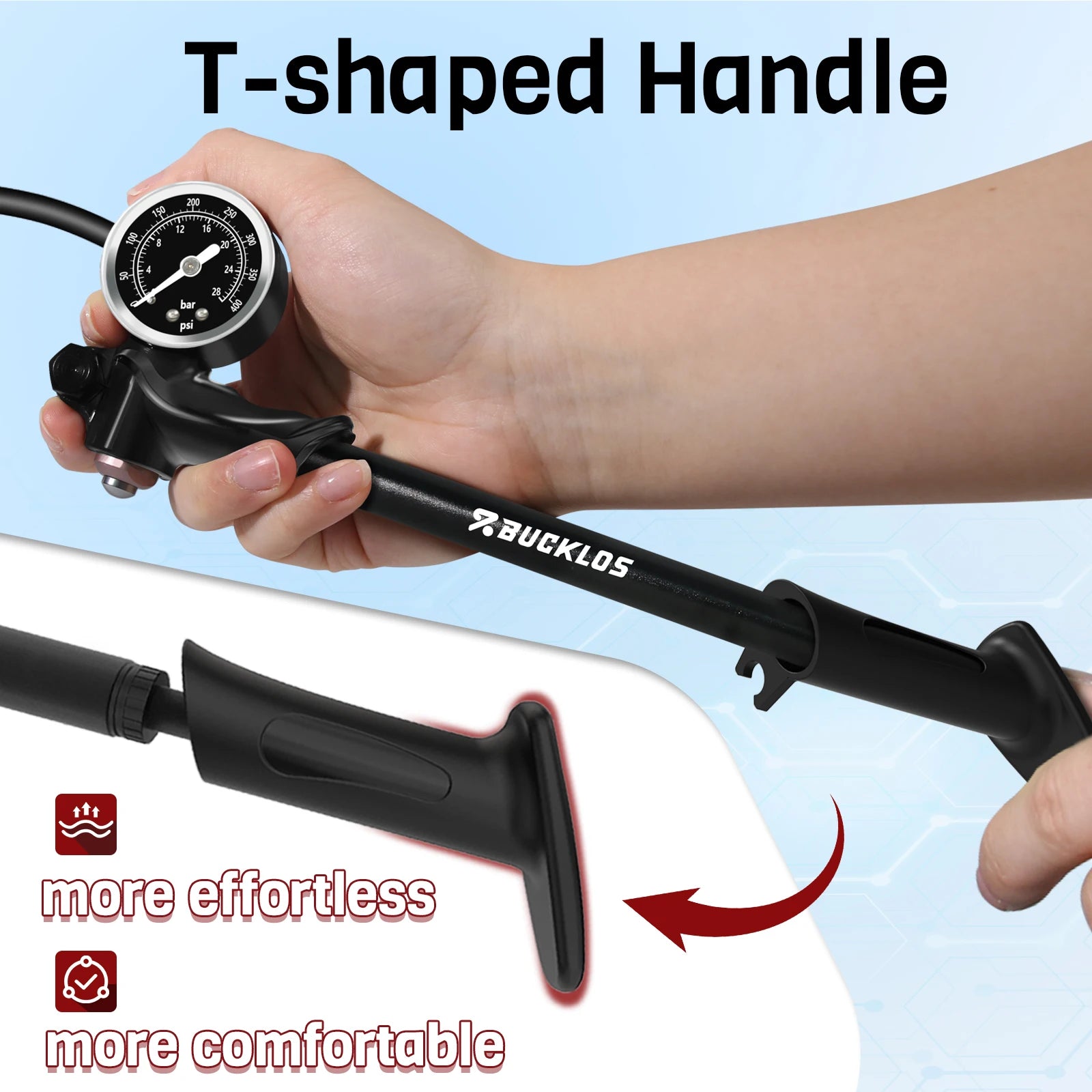 BUCKLOS 400PSI Bicycle Shock Pump MTB Road Bike Aluminum Alloy One-click Deflate Function Air Pump For Air Fork/Tire/Shock Pump