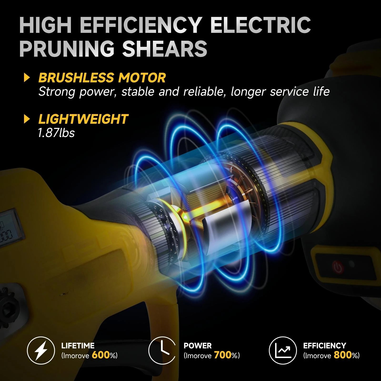 30mm Tijeras de podar eléctricas sin escobillas, 2 velocidades, inalámbricas, para podar árboles frutales, bonsáis, para batería Dewalt de 20 V (sin batería)
