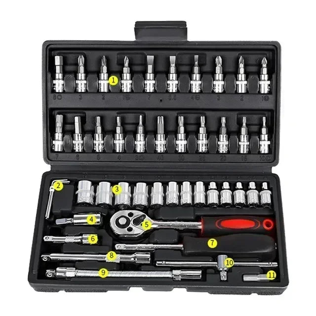 Juego de caja de herramientas para coche, llave de trinquete rápida, 53/46 piezas, grupo de llaves de vaso, caja de herramientas de grado industrial, juego de herramientas de reparación de automóviles, mantenimiento Amagi