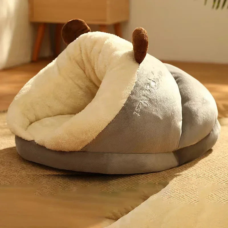 Cama para perros pequeños cálida de invierno, caseta transpirable para perros, lindas pantuflas con forma de cama para perros y gatos, saco de dormir plegable y lavable para mascotas
