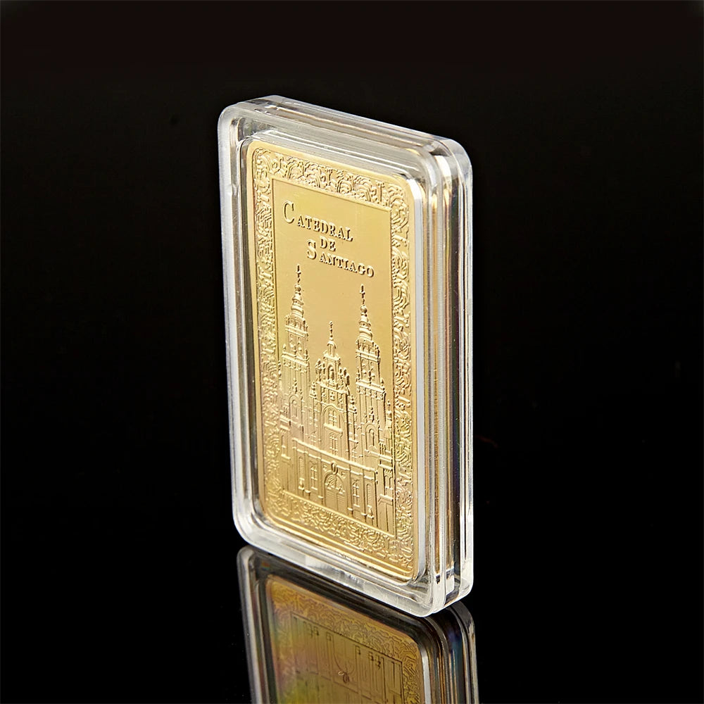 Collectible Spain Camino De Santiago Cathedral Christian Replica Bullion Gold Bar Souvenir Coins