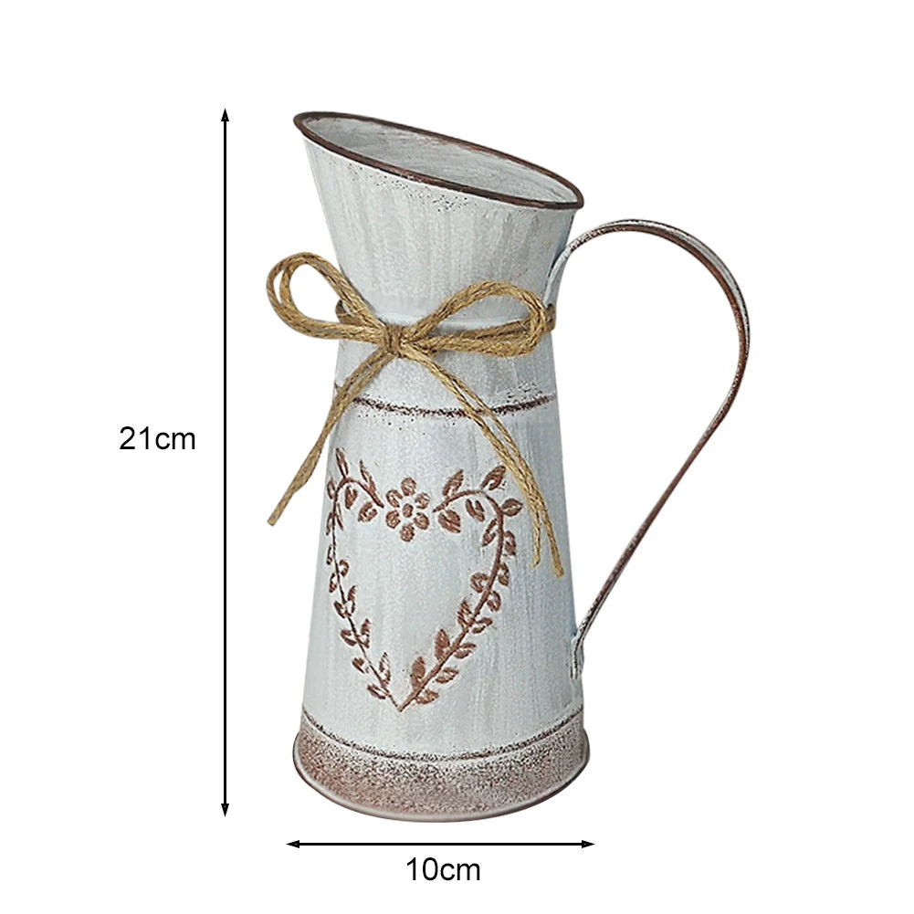 Vintage Tin Bucket Home Wedding Artificial Flowers Bucket Retro Metal Jug for Home Office Party Decoration Vintage Jug Can Craft