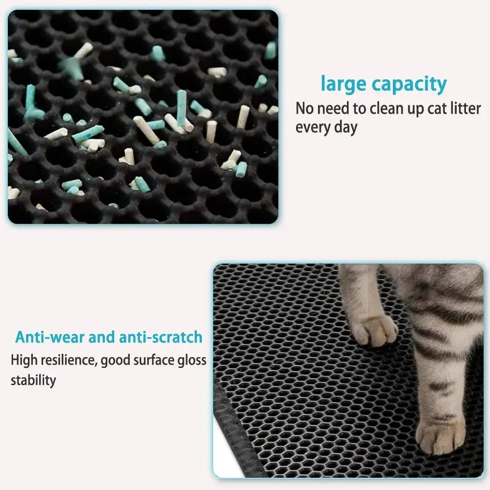 Alfombrilla de arena para gatos de doble capa de EVA con agujero grande, antideslizante, con filtro y caja de arena para gatos, accesorios para gatos.
