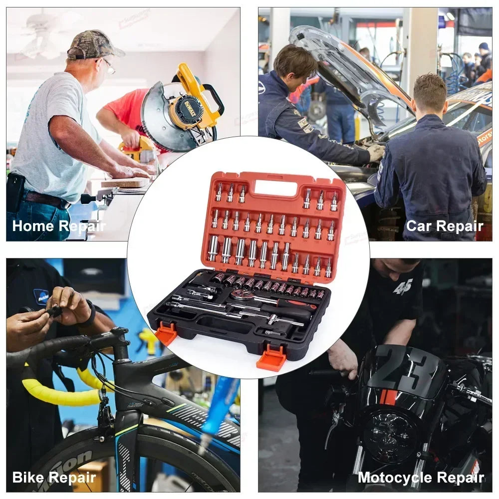 Juego de caja de herramientas para coche, llave de trinquete rápida, 53/46 piezas, grupo de llaves de vaso, caja de herramientas de grado industrial, juego de herramientas de reparación de automóviles, mantenimiento Amagi