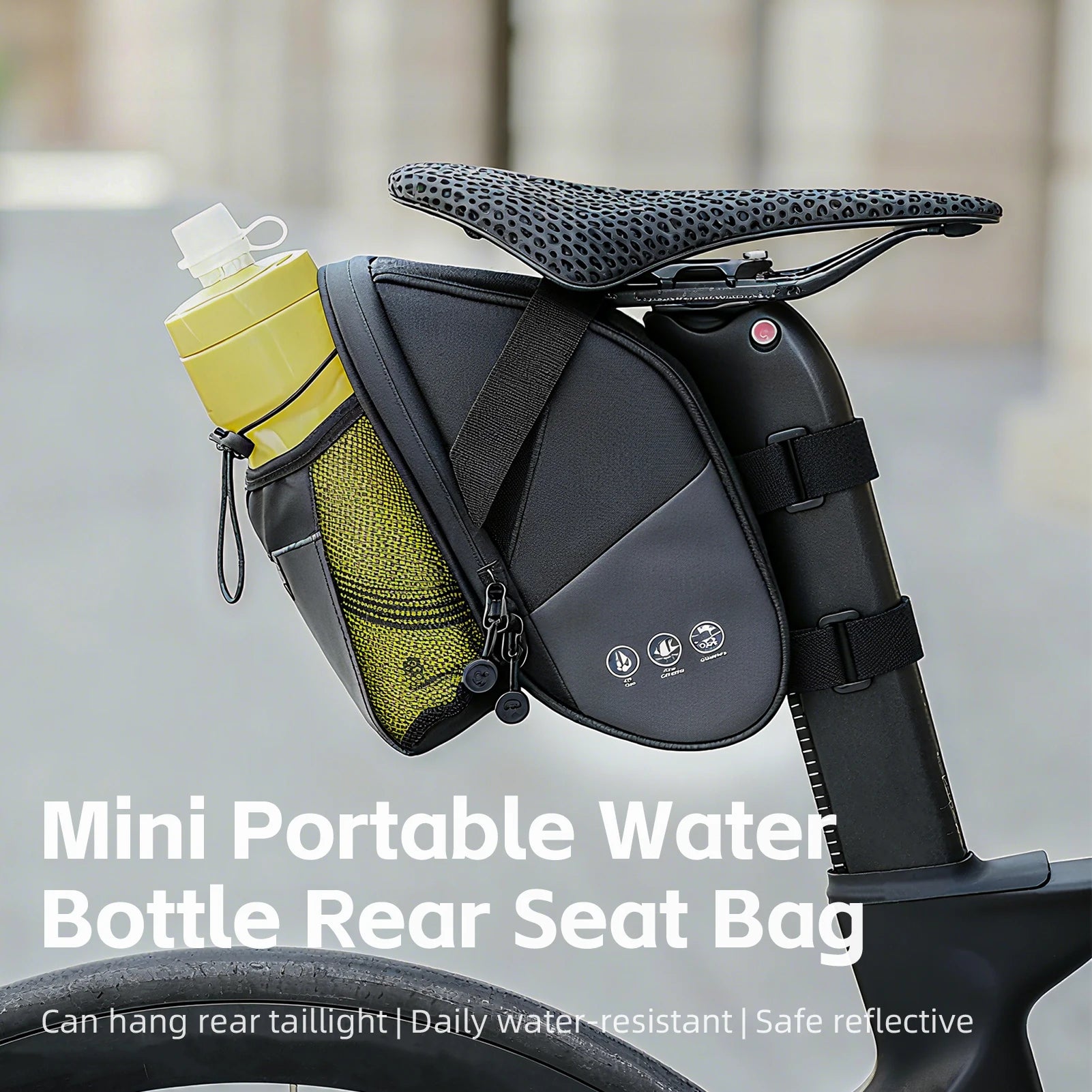 OFFBONDAGE Bike Seat Bag with Water Bottle Holder Bag Waterproof Reflective 2L Bicycle Saddle Bag Storage mtb Bike Tail Bag