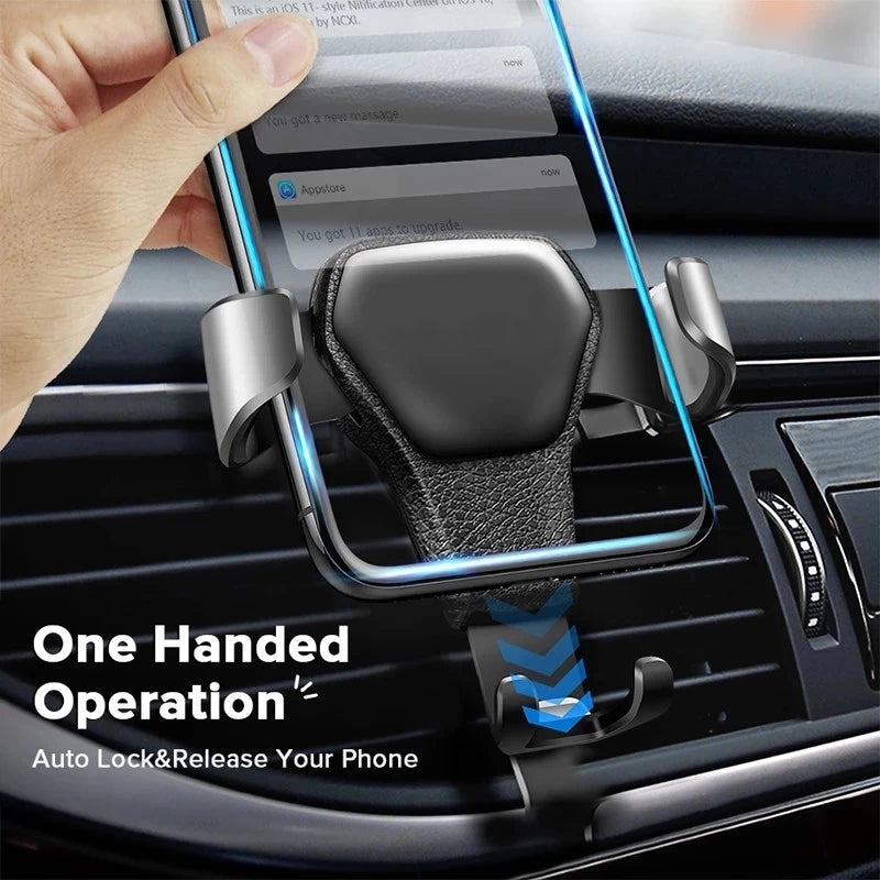 Soporte de gravedad para coche con clip para ventilación de aire, compatible con GPS, iPhone y otros dispositivos.