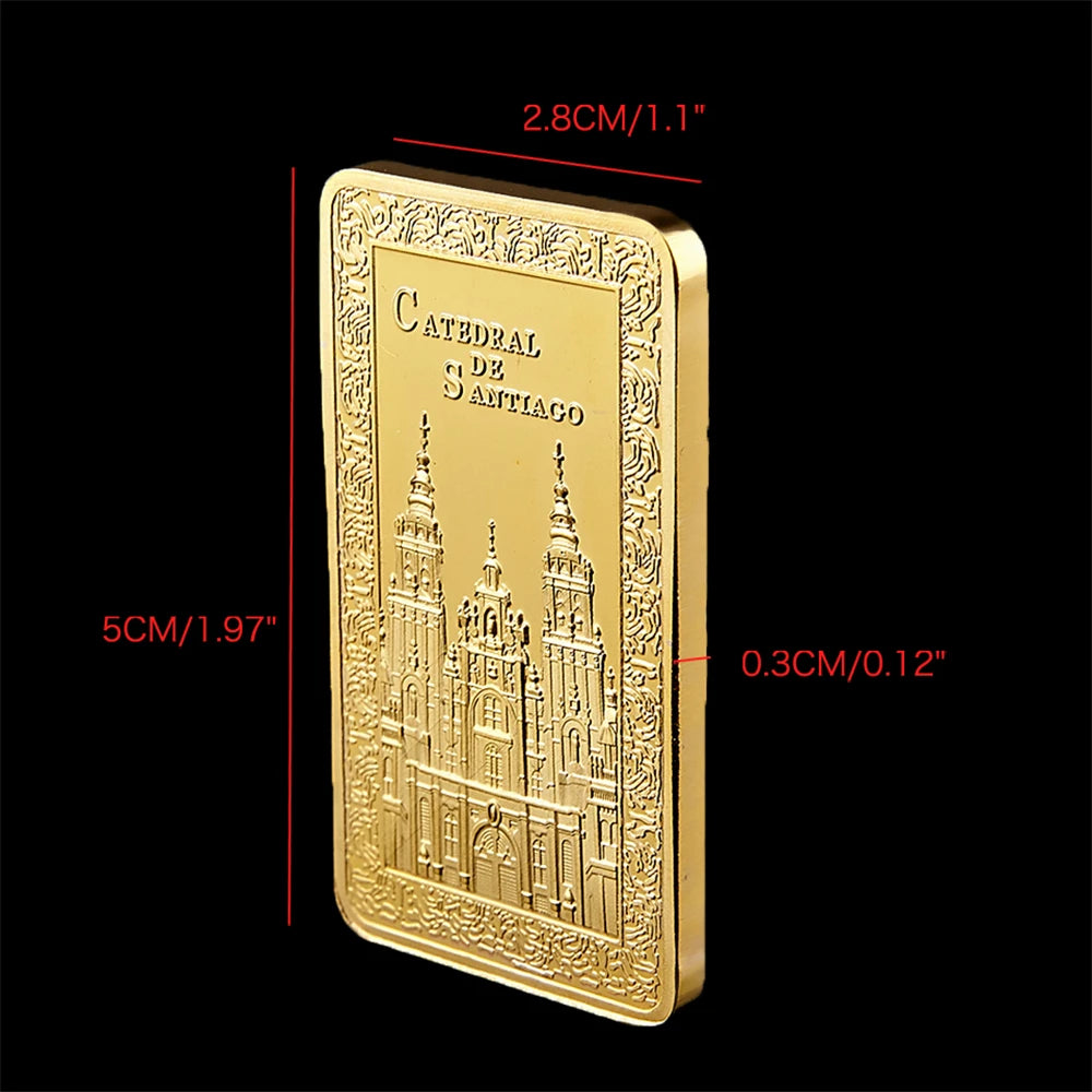 Collectible Spain Camino De Santiago Cathedral Christian Replica Bullion Gold Bar Souvenir Coins