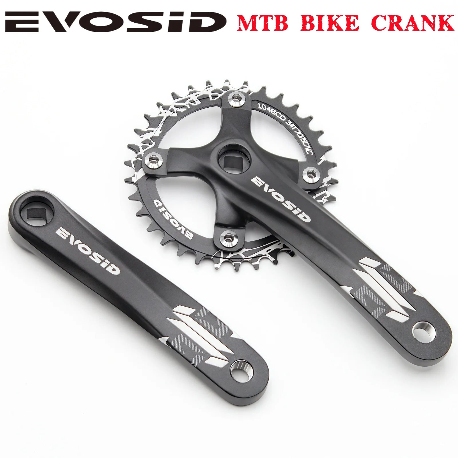EVOSID Bicycle Crankset 104BCD Mountain Bike Square Hole Crank Aluminum Alloy 170mm MTB Bike Crank 8-12S Chainring 32/34/36/38T