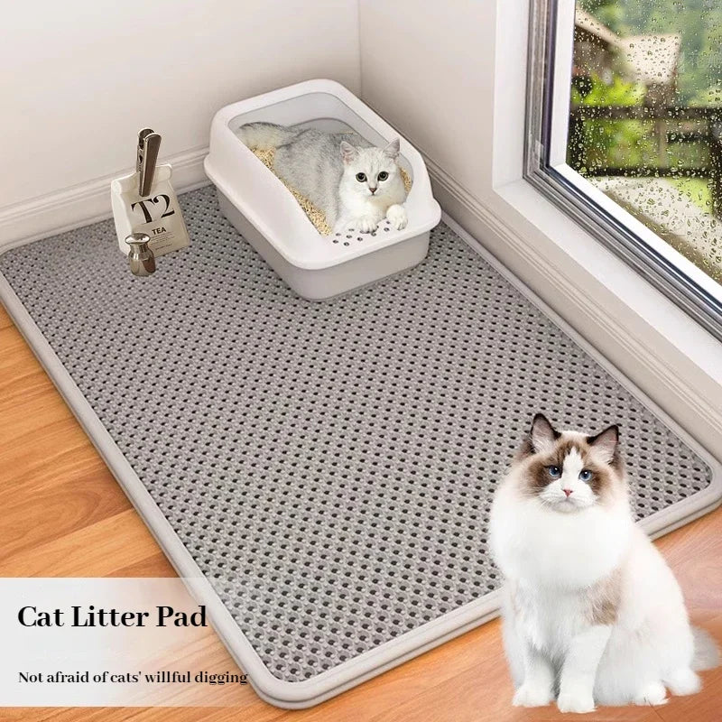 Alfombrilla de arena para gatos de doble capa de EVA con agujero grande, antideslizante, con filtro y caja de arena para gatos, accesorios para gatos.