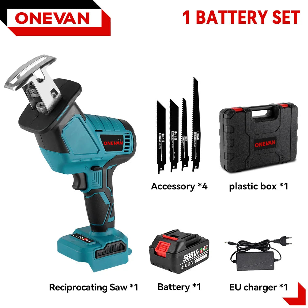 ONEVAN 3600W 12000SPM Sierra recíproca eléctrica inalámbrica sin escobillas, cortadora de madera y metal de velocidad variable para batería Makita de 18 V