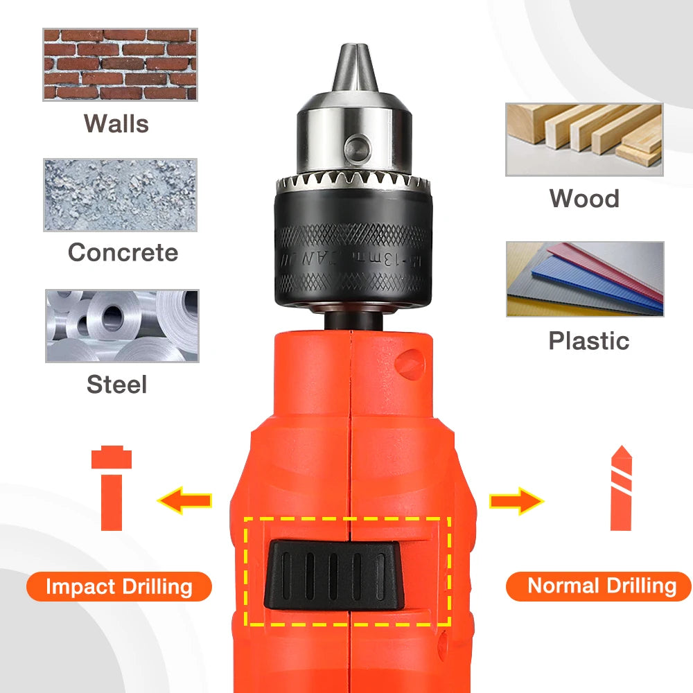 VALUEMAX 900W Electric Impact Drill Multi-function Adjustable Speed Wood Metal Stone Cutting Household Wall Hole Drilling Tools