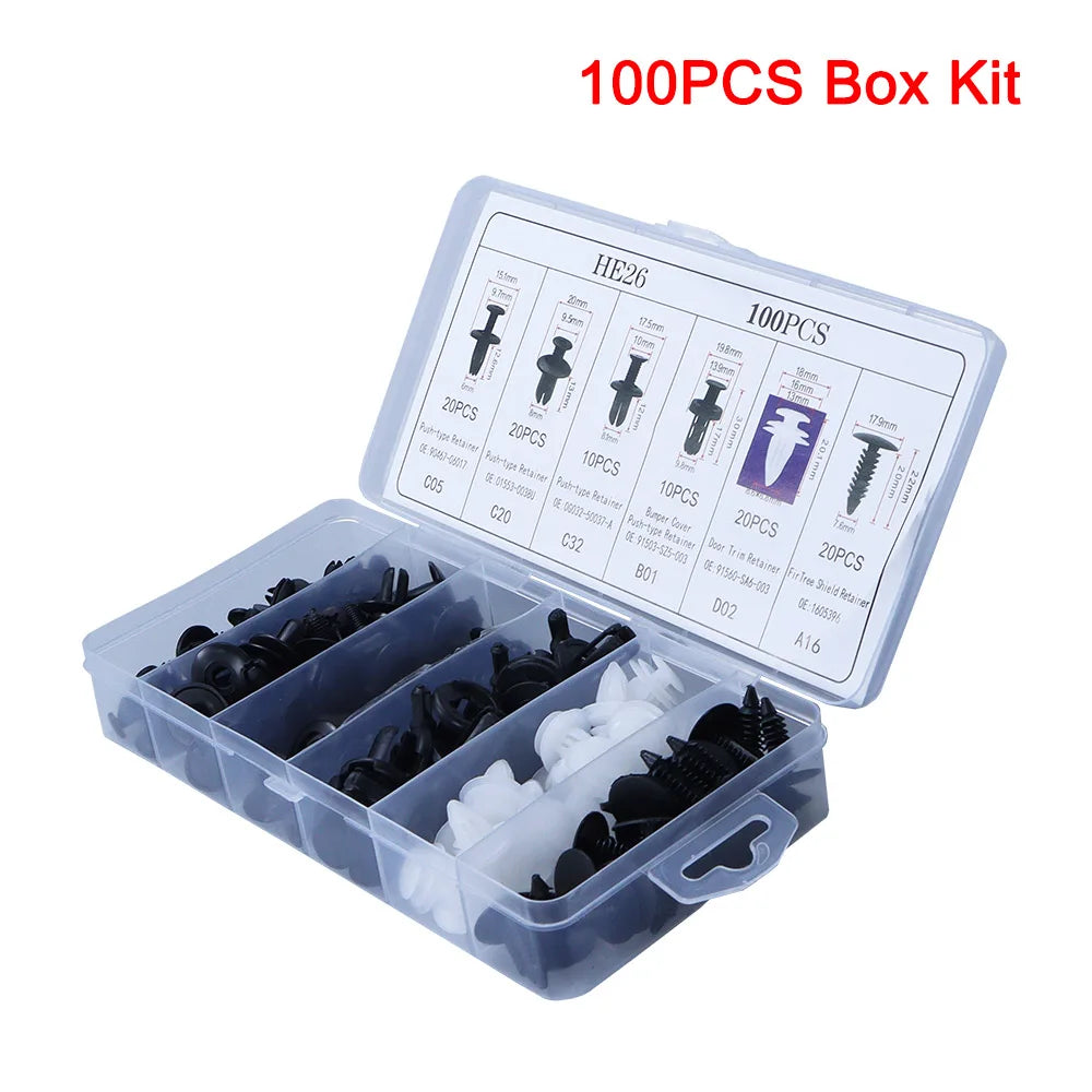 100Pcs Clips de retención de parachoques, clips para automóvil, remaches de plástico, sujetadores, kit de retención a presión, el más popular, juego de remaches de pasador de empuje para automóvil de 6 tamaños.