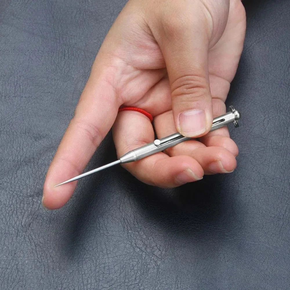 Camping Titanium Alloy Push-pull Spring Design Toothpick With Toothpick Holder Keychain Ultra Light Multi-function Fruit Fork
