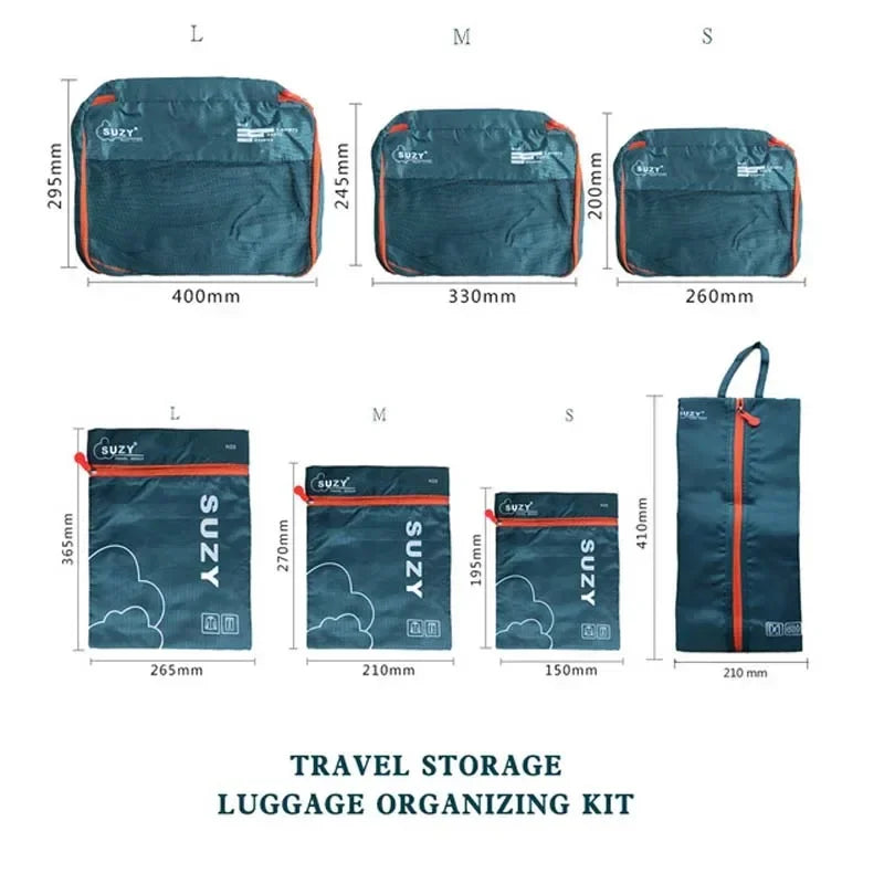 7/6 Conjunto de piezas Organizador de viaje Bolsas de almacenamiento Maleta Organizador de equipaje portátil Bolsa para ordenar ropa y zapatos Estuches de almacenamiento de embalaje