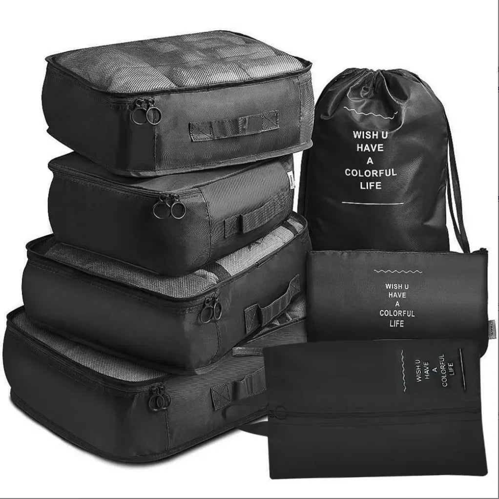 7Pcs Organizador de viaje plegable, bolsas de almacenamiento, armario, cubo, maleta, juego de embalaje, almacenamiento, equipaje, ropa, caja de zapatos