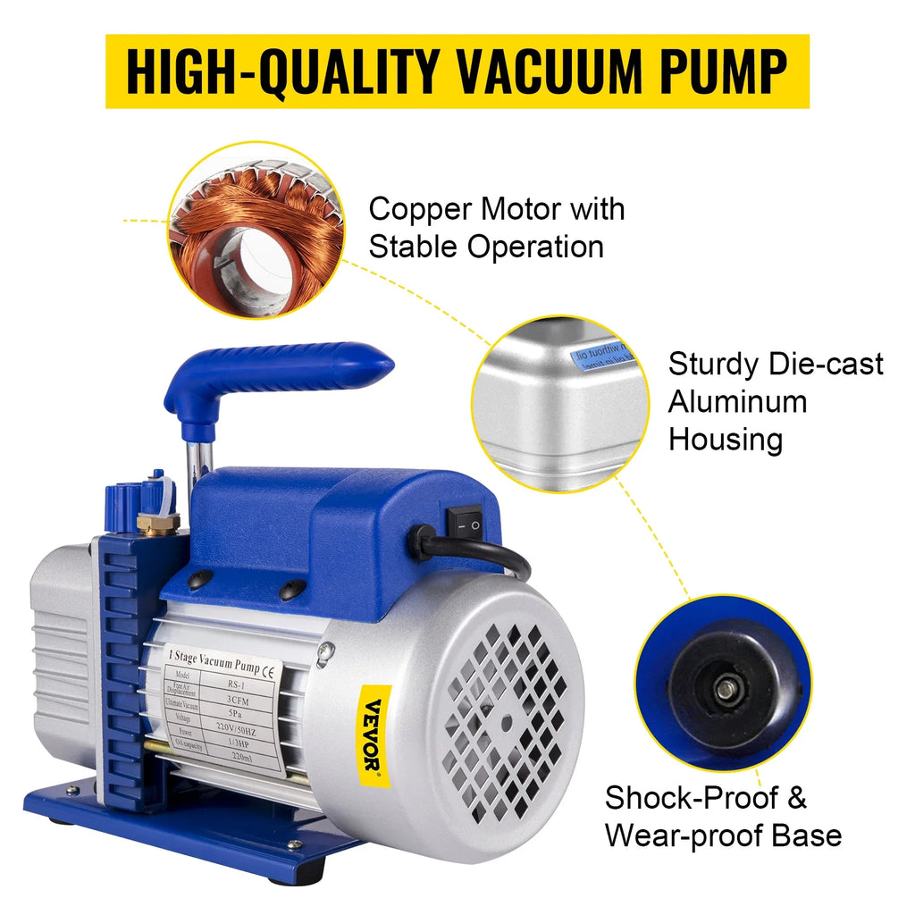Vacuum Pump with Gauges AC Refrigerant HVAC Refrigeration Vacuum Packing Air Condition Automobile Maintenance 1.8-4.8CFM