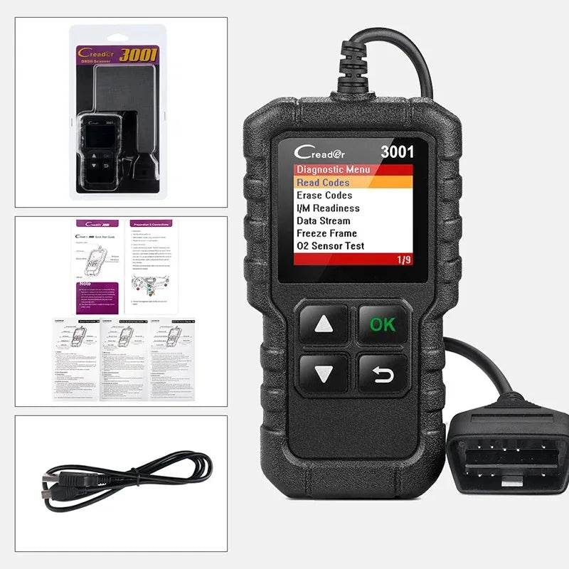 LAUNCH X431 CR3001 Herramientas de diagnóstico OBD2 para coche, lector de códigos profesional automotriz, escáner de comprobación de motor, actualización gratuita, paquete ELM32