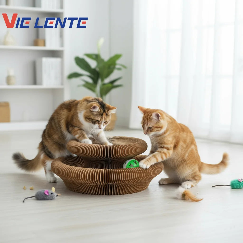 Tablero rascador mágico para gatos, juguete con bola, garra para moler, marco de escalada redondo corrugado para gatos