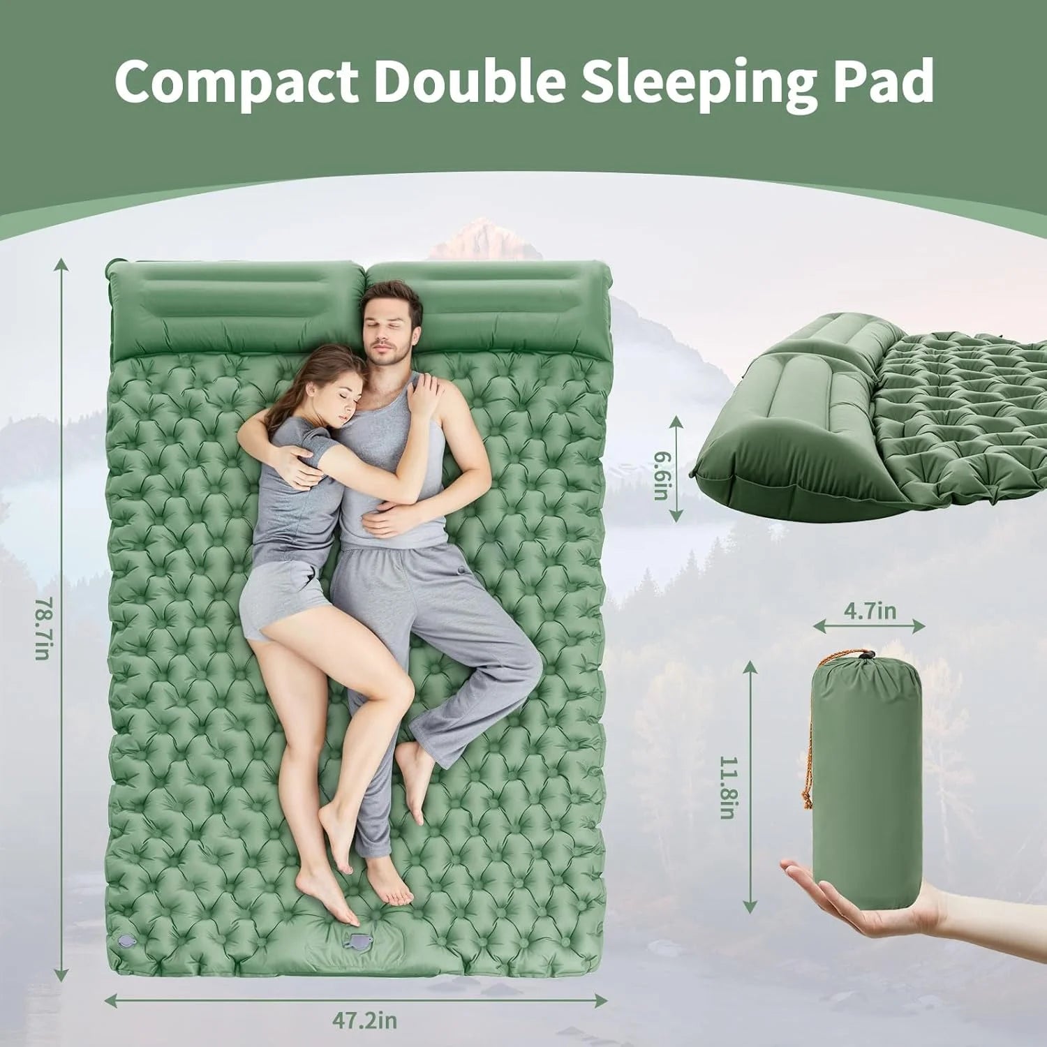 Quick Inflation Dot Pattern Double Mat, Foot-Operated Connectable for Multi-Person, Lightweight Easy Storage Outdoor Pad