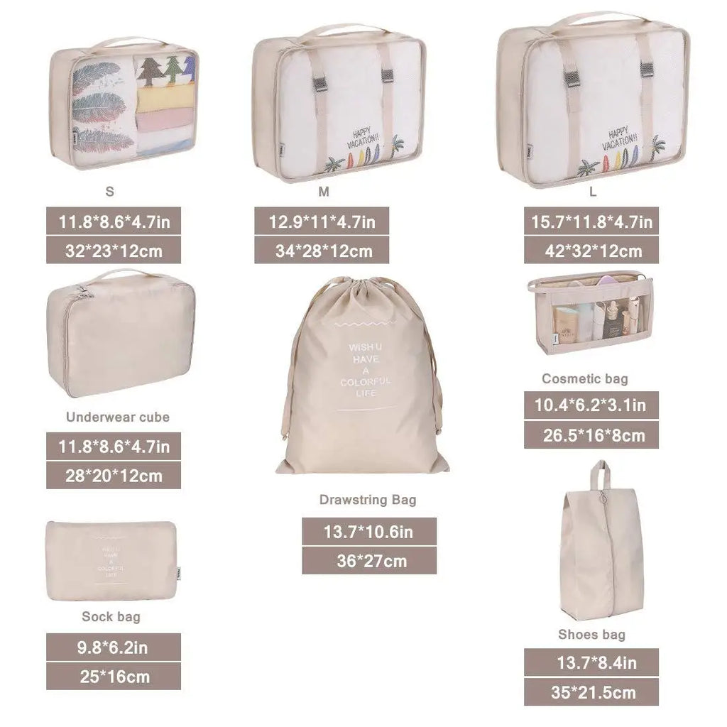 7Pcs Organizador de viaje plegable, bolsas de almacenamiento, armario, cubo, maleta, juego de embalaje, almacenamiento, equipaje, ropa, caja de zapatos