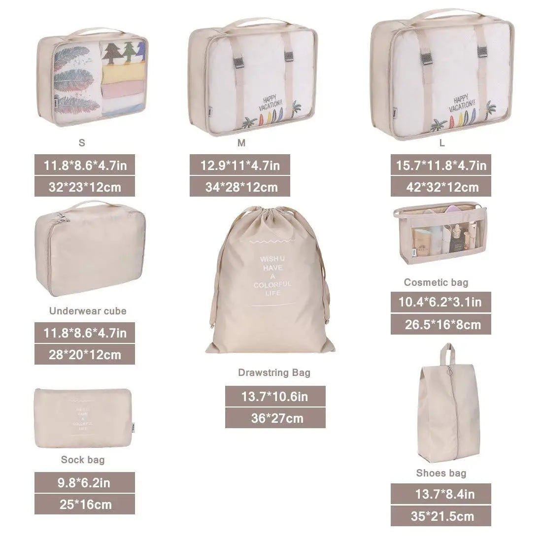 7Pcs Organizador de viaje plegable, bolsas de almacenamiento, armario, cubo, maleta, juego de embalaje, almacenamiento, equipaje, ropa, caja de zapatos