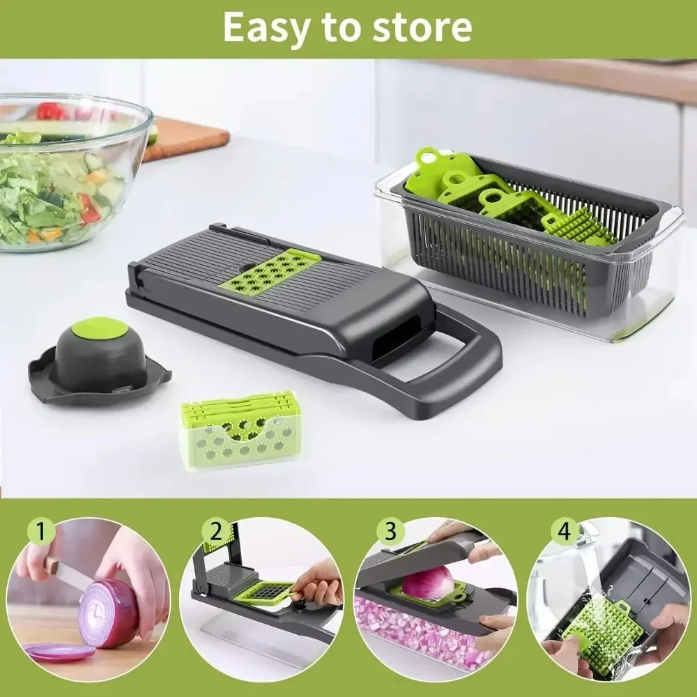 Multifunctional Vegetable Chopper 14/16 in 1 Food Slicer Dicer Grater with Handle, Kitchen Vegetable Cutter Tools Set