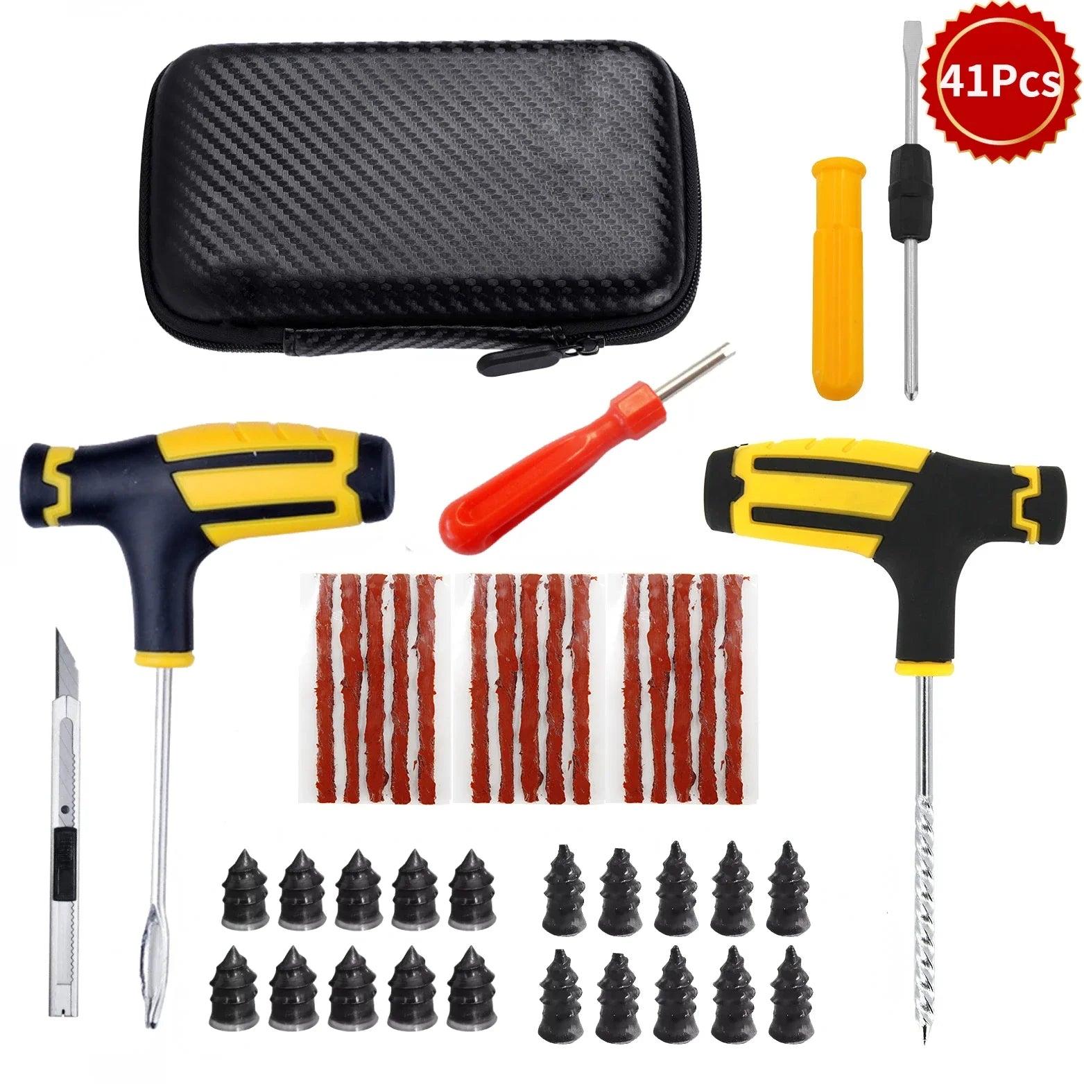 PWS Kit de reparación de neumáticos de coche nuevo, herramientas para tapones de pinchazos, emergencia para pinchazos de neumáticos, tiras universales para neumáticos, kit de herramientas de reparación con pegamento para