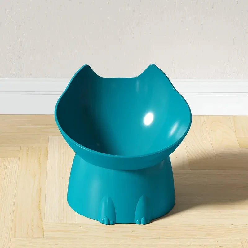1pc Comedero elevado para gatos, de plástico antivuelco, con borde inclinado y protección para el cuello.