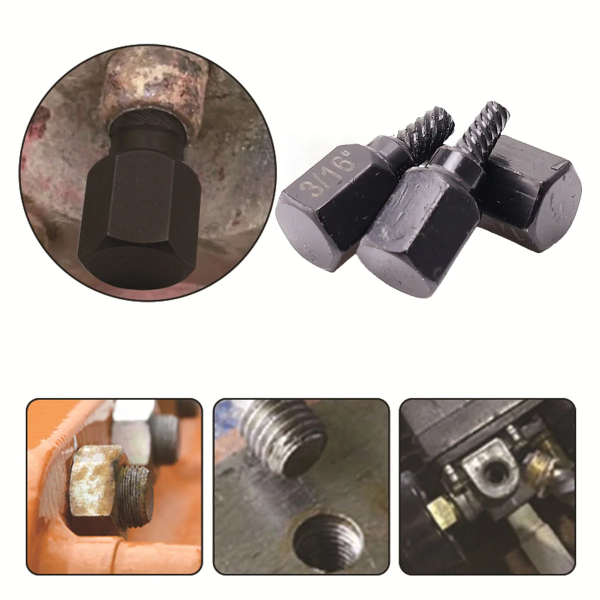 10Pcs Juego de extractores de tornillos con vástago hexagonal de múltiples estrías, extractor de pernos rotos, kit de herramientas para extraer tornillos dañados