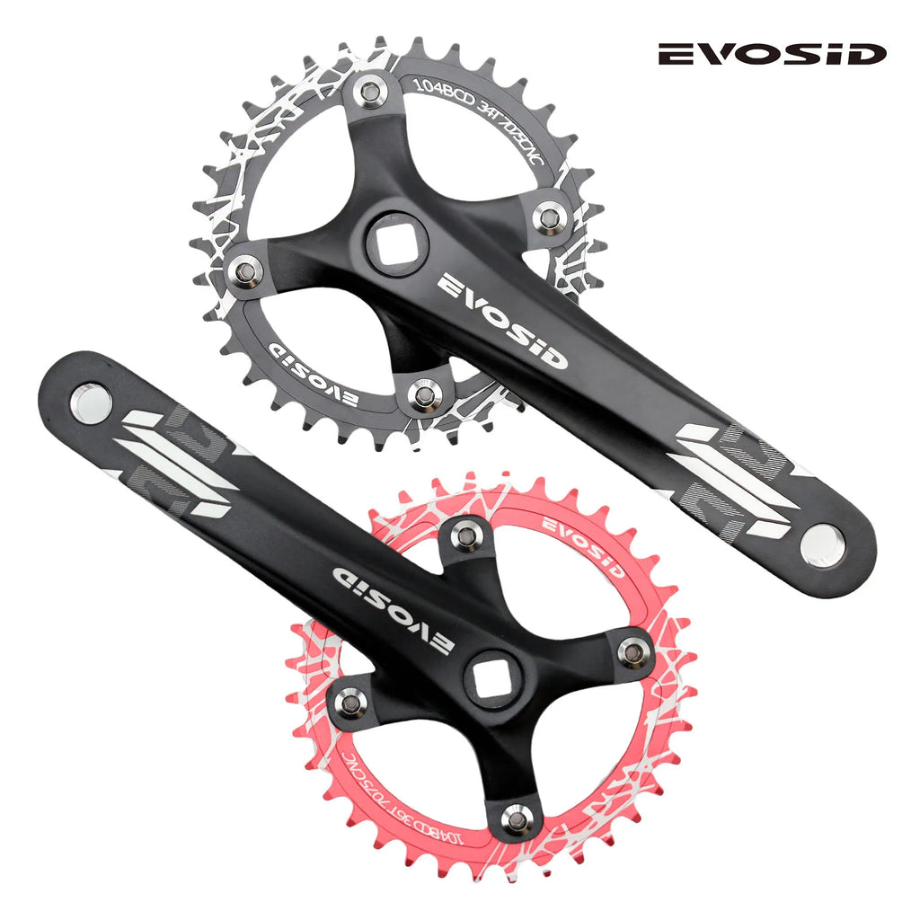 EVOSID Bicycle Crankset 104BCD Mountain Bike Square Hole Crank Aluminum Alloy 170mm MTB Bike Crank 8-12S Chainring 32/34/36/38T