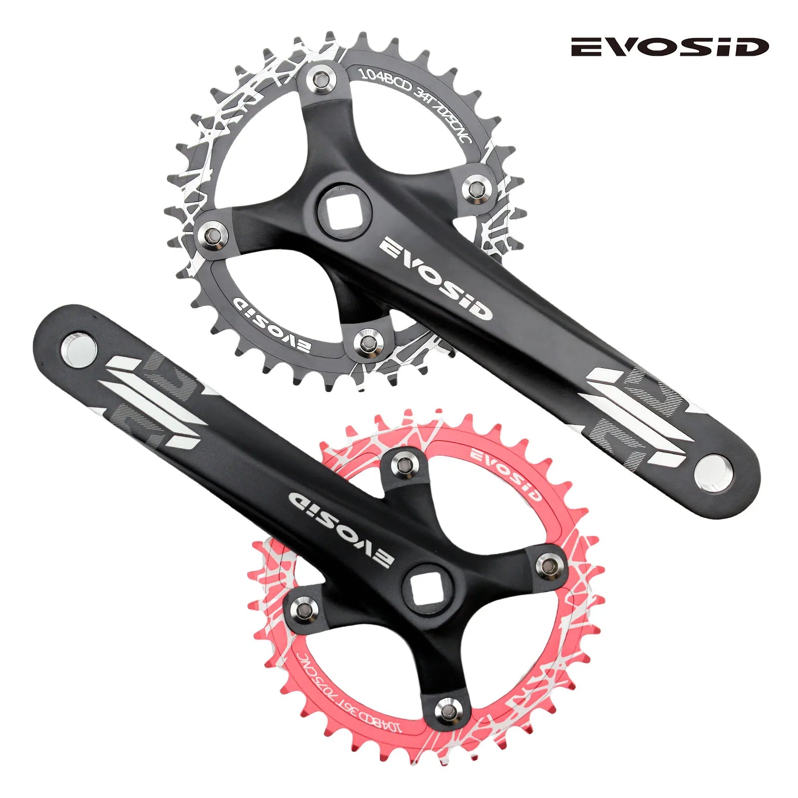 EVOSID Bicycle Crankset 104BCD Mountain Bike Square Hole Crank Aluminum Alloy 170mm MTB Bike Crank 8-12S Chainring 32/34/36/38T
