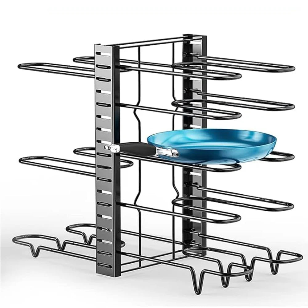 Organizador de ollas y sartenes de 8 niveles, 3 métodos de bricolaje, armario ajustable, despensa, ollas, tapas, almacenamiento, organización de cocina