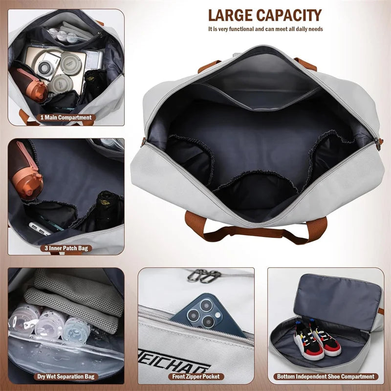 Bolsos de viaje de moda para mujer, bolso deportivo de gran capacidad para hombre, bolso de fin de semana impermeable, bolso de mensajero para mujer, seco y húmedo.