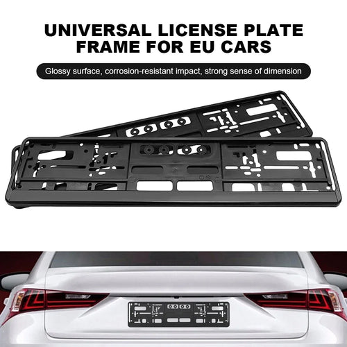 2Pcs Soporte para matrícula de coche, color negro, estándar de la UE, fácil de instalar, anticorrosión, resistente al agua y duradero.